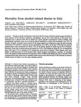 Mortality from Alcohol Relateddisease in Italy