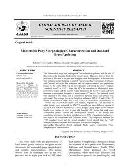 Monterufoli Pony Morphological Characterization and Standard Breed Updating