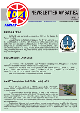 ES'hail-2 / P4-A SSO-A MISSION LAUNCHES AMSAT EA Registers the FOSSA-1 Sat @ IARU