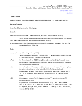 Liv Mariah Yarrow, Mphil, Dphil (Oxon) Brooklyn College and Graduate Center, the City University of New York Yarrow@Brooklyn.Cuny.Edu Livyarrow.Org