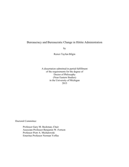 Bureaucracy and Bureaucratic Change in Hittite Administration