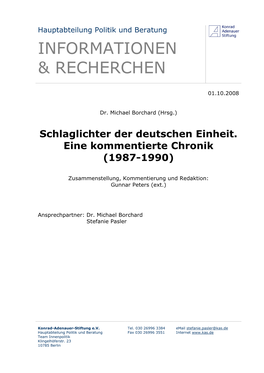 Schlaglichter Der Deutschen Einheit. Eine Kommentierte Chronik (1987-1990)