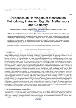 Evidences on Harbingers of Mensuration Methodology in Ancient Egyptian Mathematics and Geometry Dr