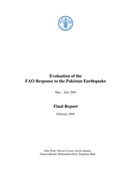 Evaluation of the FAO Response to the Pakistan Earthquake, May