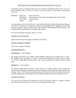 The Organizational Meeting of the Town Board of the Town of Lewisboro, Westchester County, New York, Was Held on January 7, 2