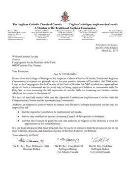 The Anglican Catholic Church of Canada L'église Catholique