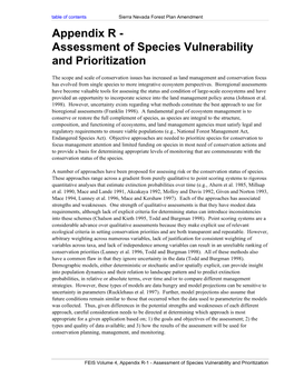 Appendix R - Assessment of Species Vulnerability and Prioritization
