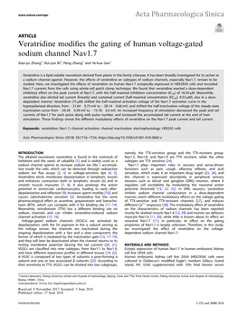 Veratridine Modifies the Gating of Human Voltage-Gated Sodium