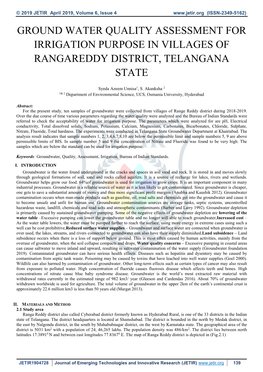 Ground Water Quality Assessment for Irrigation Purpose in Villages of Rangareddy District, Telangana State