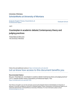 Counterplan in Academic Debate| Contemporary Theory and Judging Practices