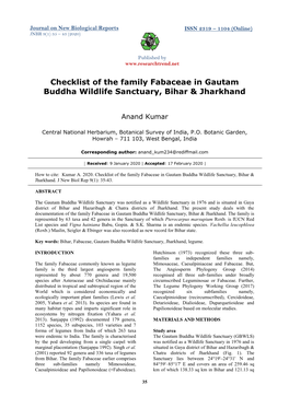 Checklist of the Family Fabaceae in Gautam Buddha Wildlife Sanctuary, Bihar & Jharkhand