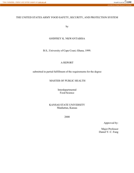 THE UNITED STATES ARMY FOOD SAFETY, SECURITY, and PROTECTION SYSTEM by GODFREY K. NKWANTABISA B.S., University of Cape Coast, Gh