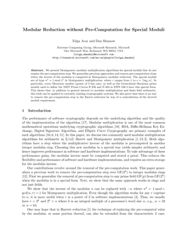 Modular Reduction Without Pre-Computation for Special Moduli