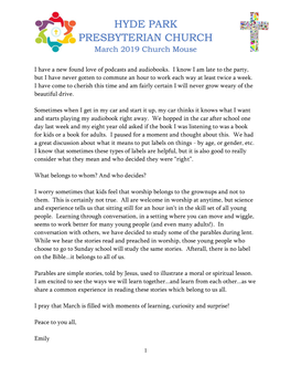 HYDE PARK PRESBYTERIAN CHURCH March 2019 Church Mouse