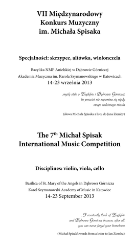 VII Międzynarodowy Konkurs Muzyczny Im. Michała Spisaka The