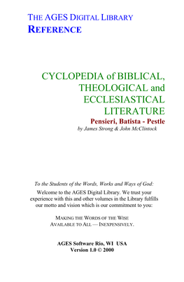 CYCLOPEDIA of BIBLICAL, THEOLOGICAL and ECCLESIASTICAL LITERATURE Pensieri, Batista - Pestle by James Strong & John Mcclintock