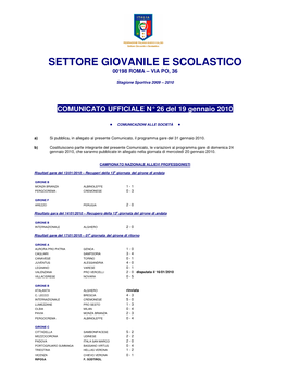 Settore Giovanile E Scolastico 00198 Roma – Via Po, 36