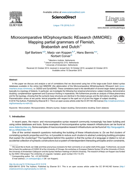 Microcomparative Morphosyntactic Research (MIMORE)