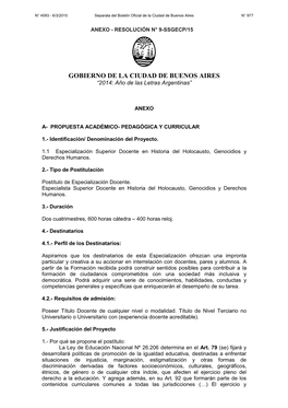 GOBIERNO DE LA CIUDAD DE BUENOS AIRES “2014: Año De Las Letras Argentinas”