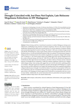 Drought Coincided With, but Does Not Explain, Late Holocene Megafauna Extinctions in SW Madagascar