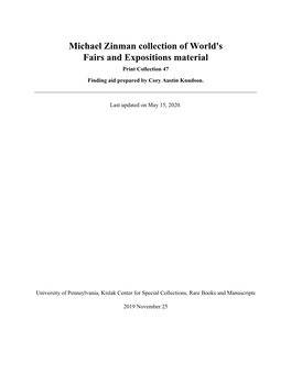 Michael Zinman Collection of World's Fairs and Expositions Material Print Collection 47 Finding Aid Prepared by Cory Austin Knudson