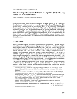 The Phonology of Classical Hebrew: a Linguistic Study of Long Vowels and Syllable Structure