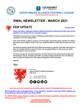 SWAL Newsletter March 2021