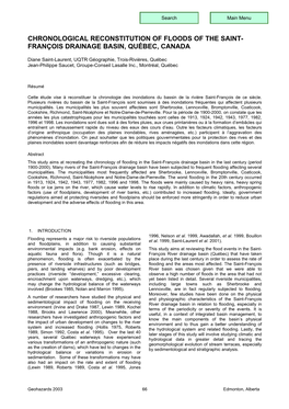 Chronological Reconstitution of Floods of the Saint- François Drainage Basin, Québec, Canada