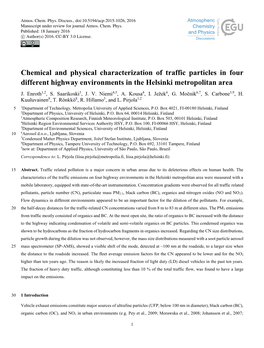 Chemical and Physical Characterization of Traffic Particles in Four Different Highway Environments in the Helsinki Metropolitan Area J