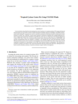 Tropical Cyclone Center Fix Using CYGNSS Winds