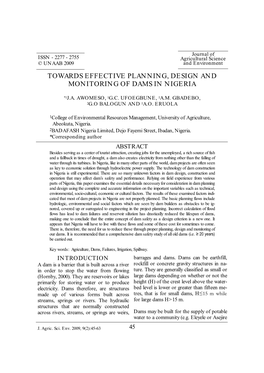 Towards Effective Planning, Design and Monitoring of Dams in Nigeria