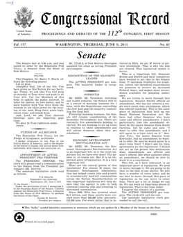 Congressional Record United States Th of America PROCEEDINGS and DEBATES of the 112 CONGRESS, FIRST SESSION