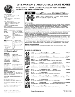 2012 FB Game Notes