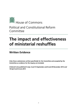 The Impact and Effectiveness of Ministerial Reshuffles