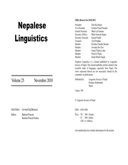 Nepalese Linguistics Is a Journal Published by Linguistic Society of Nepal