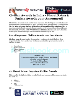 Civilian Awards in India - Bharat Ratna & Padma Awards 2019 Announced!