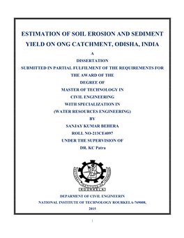 Estimation of Soil Erosion and Sediment Yield on Ong