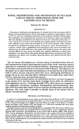 Kinds, Distributions and Abundances of Sea Bass Larvae (Pisces: Serranidae) from the Eastern Gulf of Mexico