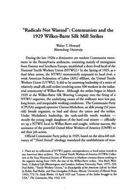 Communists and the 1929 Willkes-Barre Silk Mill Strikes