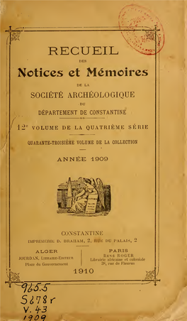 Recueil Des Notices Et Memoires De La Societe Archeologique De La