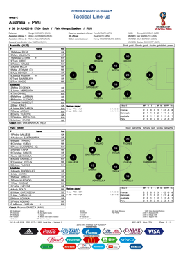 Tactical Line-Up Australia - Peru # 38 26 JUN 2018 17:00 Sochi / Fisht Olympic Stadium / RUS