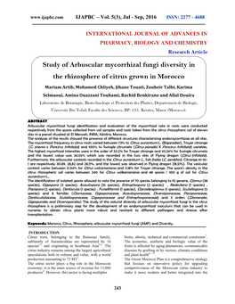 Study of Arbuscular Mycorrhizal Fungi Diversity in the Rhizosphere of Citrus Grown in Morocco