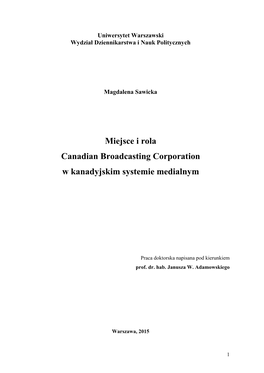 Miejsce I Rola Canadian Broadcasting Corporation W Kanadyjskim Systemie Medialnym