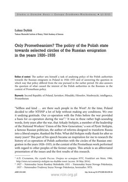 Only Prometheanism? the Policy of the Polish State Towards Selected Circles of the Russian Emigration in the Years 1926–1935