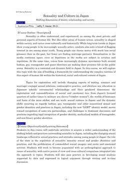 Sexuality and Culture in Japan Shifting Dimensions of Desire, Relationship and Society Section 1 Instructor/Title Jeffry T