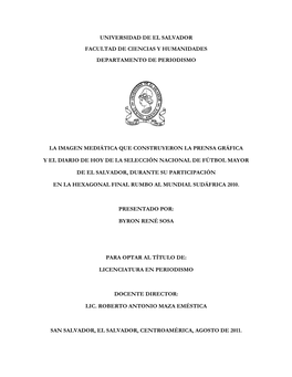 Universidad De El Salvador Facultad De Ciencias Y Humanidades Departamento De Periodismo