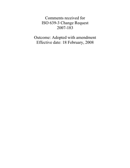 Comments Received for ISO 639-3 Change Request 2007-183