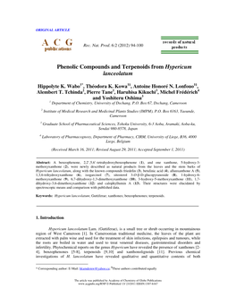 Phenolic Compounds and Terpenoids from Hypericum Lanceolatum