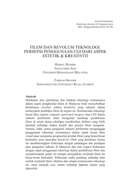 Filem Dan Revolusi Teknologi: Persepsi Penggunaan Cgi Dari Aspek Estetik & Kreativiti