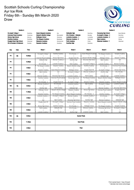 Scottish Schools Curling Championship Ayr Ice Rink Friday 6Th - Sunday 8Th March 2020 Draw